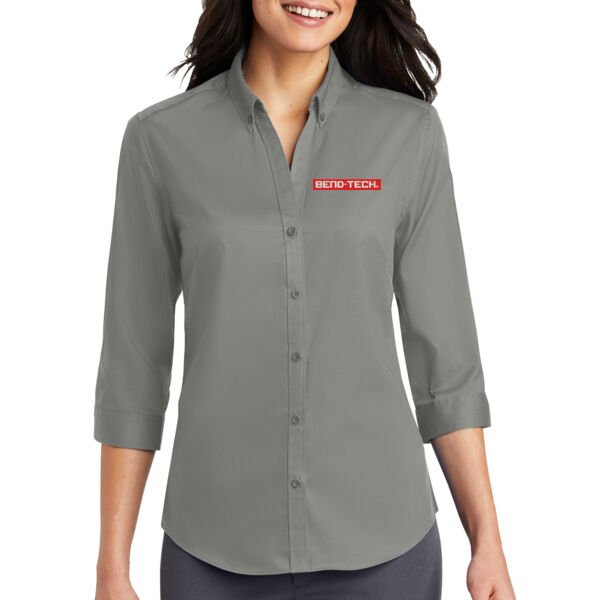 Port Authority® Women's 3/4-Sleeve SuperPro Twill Shirt - Embroidered Logo Thumbnail